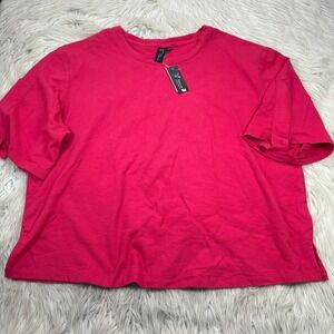 NWT Focus Life Casual Women's L Red Pink Tab Sleeve Knit Top Loose Fit